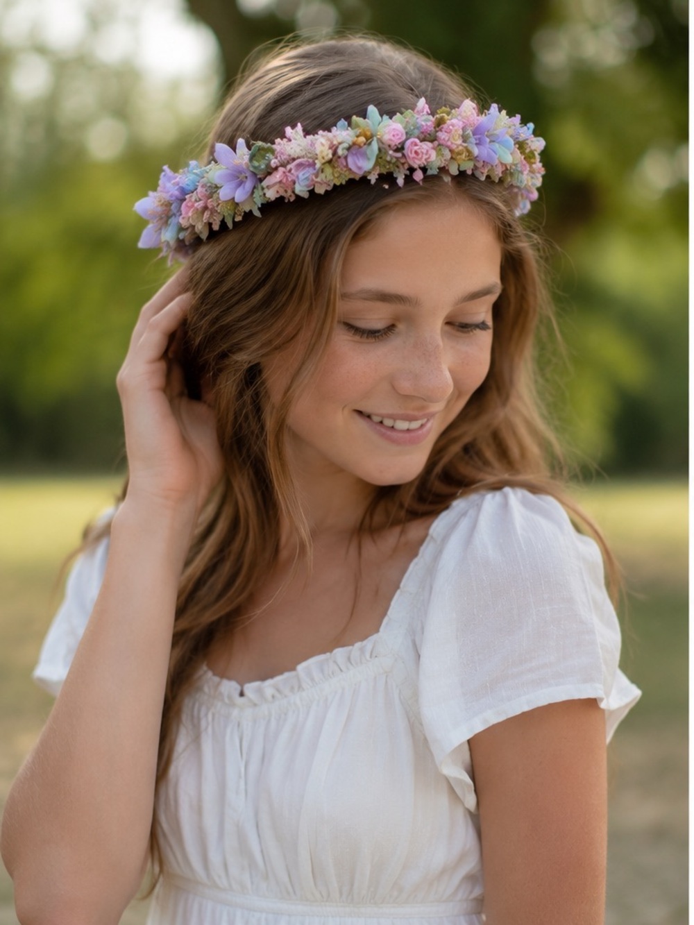 Floral Halo Crown Headband in Pastel Pink & Lavender
